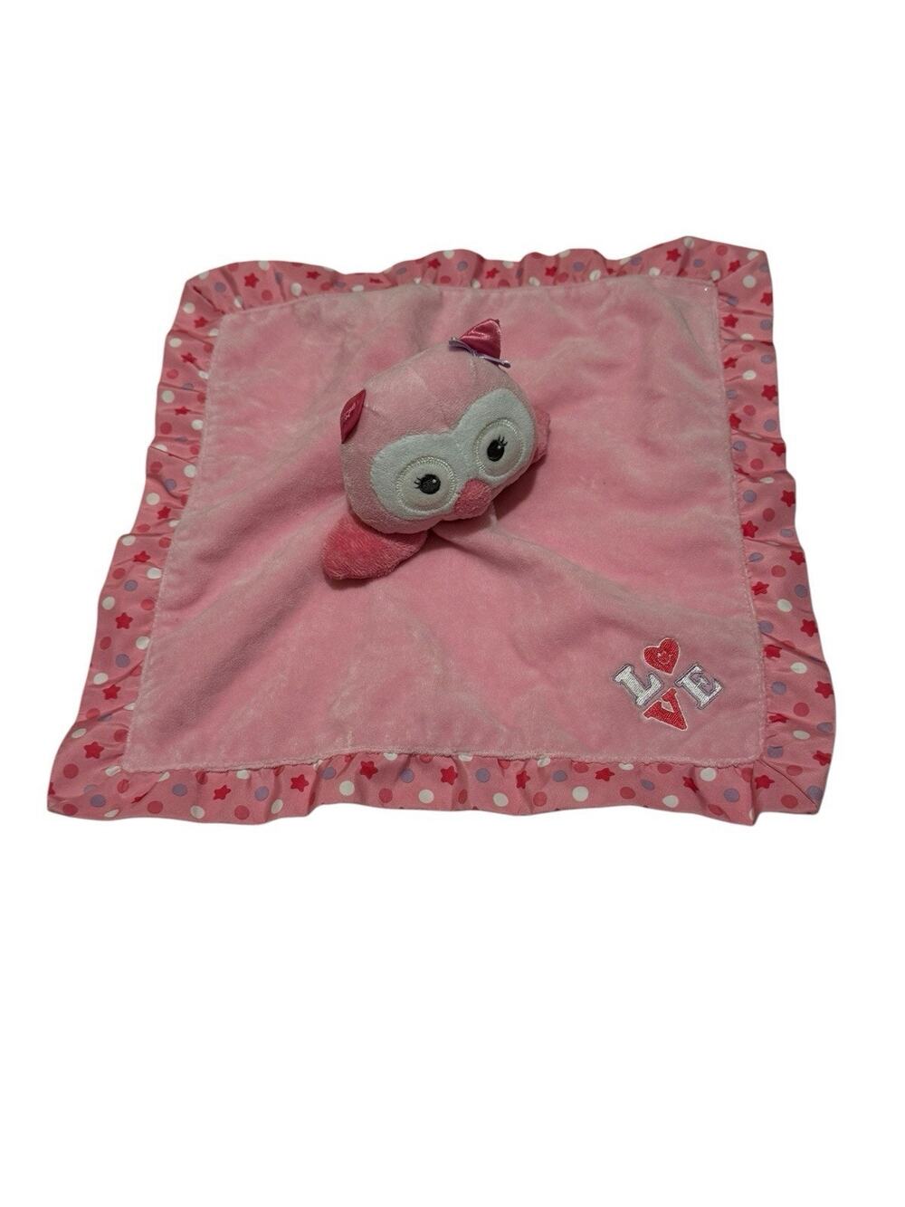 Garanimals Plush Pink Owl Love Dot Satin Rattle Security Blanket Lovey
